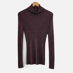 St. John Brown Fine Gauge Long Sleeve Knit Turtleneck Sweater size S Neutral